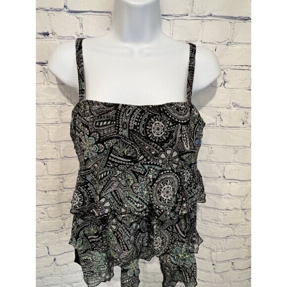 Paisley Print Layered Fabric Tankini Swimsuit Bathingsuit Top Size Medium M - Picture 2 of 3